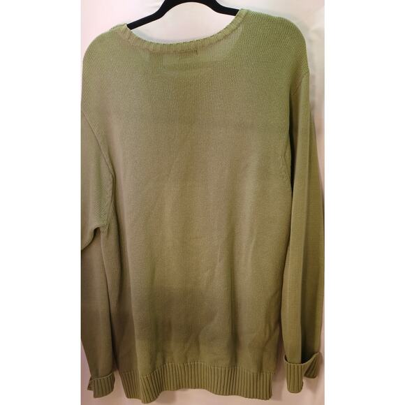 VTG IZOD Men's Large Olive Green Diamond Knit Crewneck Sweater Preppy Old Money - Picture 4 of 7